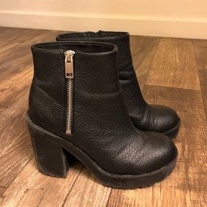 Black faux leather zip up booties